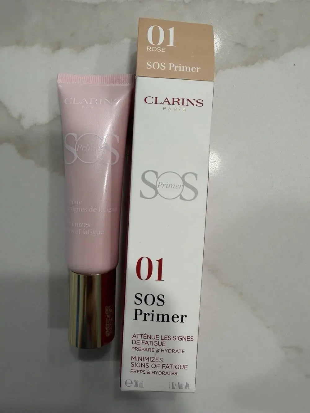 CLARINS SOS Primer Minimizes Signs of Fatigue Preps Moisturizes 01 ROSE 30/mL